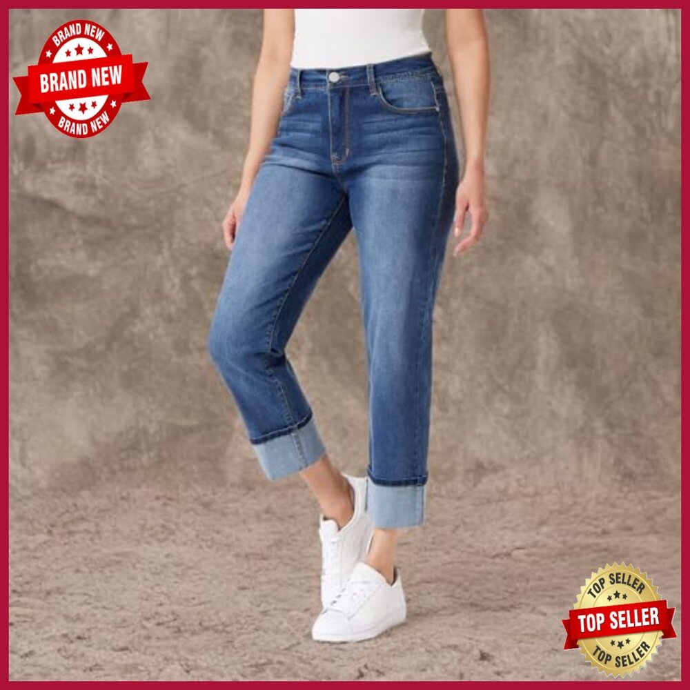 Straight Leg Crop Jeans, Mid Rise, 26" Inseam, Stretch Denim, 5 Pockets - Picture 7 of 7